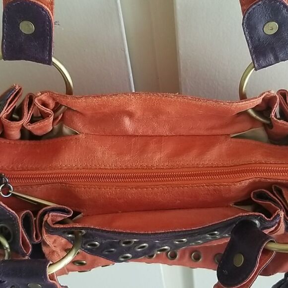 Vegan Leather Shoulder Bag, Aubergine/Orange, EUC - Picture 5 of 8